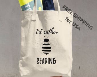Bookish Bag, Book Tote Bag, Library Tote, Rather Be Reading, Bag for Book Lover, Gift for Her, Literary Gift Idea, Bookish Gift Literary Bag