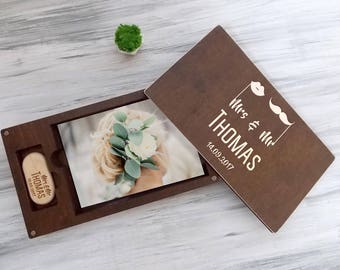 Personalized Keepsake Box Wedding Gift for Couple Engraved Photo Box Wedding Photo Box Wedding Memory Box USB Flash Drive Wood Photo Box