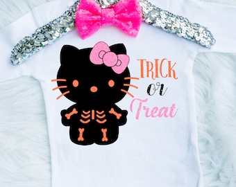 Baby Girl's Halloween Cat Onesie - Hello Kitty Shirt - Hello Kitty Onesie - Hello Kitty Halloween Shirt - Toddler Cat Costume