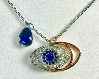 Evil Eye Necklace - Protection Necklace - Evil Eye Charm Necklace - Silver Necklace - Eye Necklace - Tear Necklace - Pendant Nazar Necklace