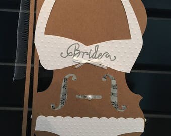 Cello or Violin Bride Bikini Sign with Faux Pearls and Glitter Crown