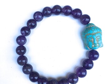 Amethyst with Buddha Bracelet || Amethyst Bracelet || Buddha Bracelet || Turquoise Buddha // Amethyst // Turquoise Howlite //