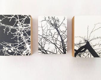 Twinpark-woodblock print black and white nature home decor trees various sizes