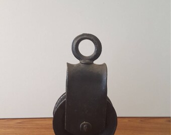 Large Black Vintage Metal Pulley