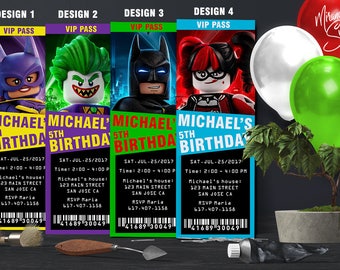 Lego Batman Ticket Invitations, Lego Batman Invitations, Lego Batman Birthday Invitation, Lego Batman Party Invite, Lego Batman Movie