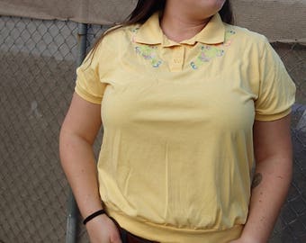 Girly vintage Anthony Richards yellow butterfly polo