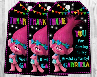 Trolls Thank You Tags, Trolls Favor Tags, Trolls Gift Tags, Trolls Tags, Trolls Tag Printable, Trolls Birthday Tags, Trolls Movie Tags