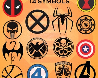 Avengers SVG decal clipart simbolos Vengadores cricut cutting files logo superhero symbol Iron man Captain america Shield Spiderman cosplay