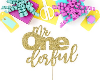 Mr ONEderful, First Birthday Cake Topper, Smash Cake, 1st Birthday Party, Baby Boy, I am one, Glitter Gold, Handmade Party Decor, custom