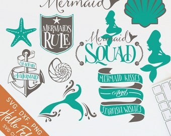 Mermaid Bundle Svg, Starfish Svg, Sea Shells Svg, Anchor Svg, Dxf, Jpg, Svg files for Cricut, Svg files for Silhouette, Vector Art, Clip Art