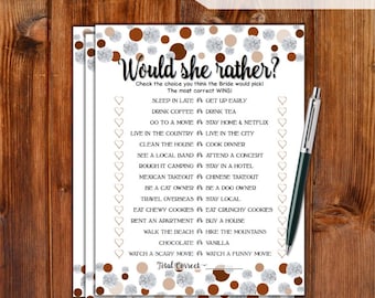 Would She Rather Bridal Shower Game - Brown Dots & Diamonds Printable Bridal Shower Game - Bachelorette Party Night - Hen Party Game DD79-BR