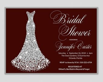 Wedding Dress Bridal Shower Invitation, Bridal Shower Invitation Dress, Bridal Shower Invites, Wedding Gown Bridal Shower Invite