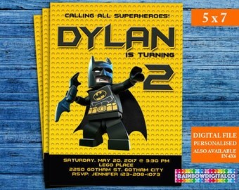 Lego Batman Invitation, Lego Batman Birthday, Lego Batman Party, Lego Batman Movie Invite, Lego Printables Invitations, Printable Invites