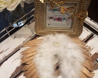 Gold and White Newborn Angel Wings & Gold Leaf Headband, Feather Wings, Photo Prop