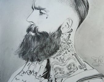 Portrait. Tattooed bearded man