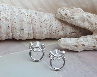 Cat Earrings|925 Cat Stud|Cat Jewellery|Cat Jewellery|Earrings|Cat Jewellery Silver|CZ Cat Earrings|Sterling Silver Cat Earrings|Silver Cats