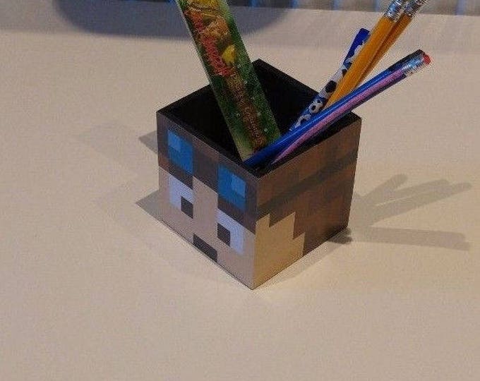 Minecraft inspired Dan tdm wooden pencil /pen pot desk tidy