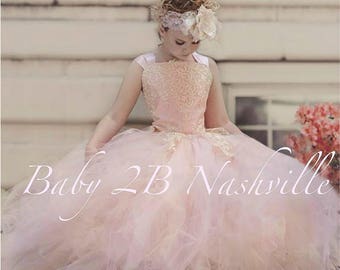 Pink Blush Dress Flower Girl Dress Princess Dress Tulle Dress Ivory Lace Dress Wedding Dress Birthday Dress Tutu Dress Girls Dress