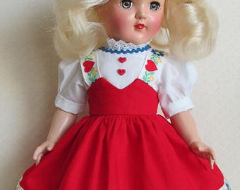 For 14" P-90 Ideal Toni Doll - Tyrolean Dress Inspired by an Original in Red
