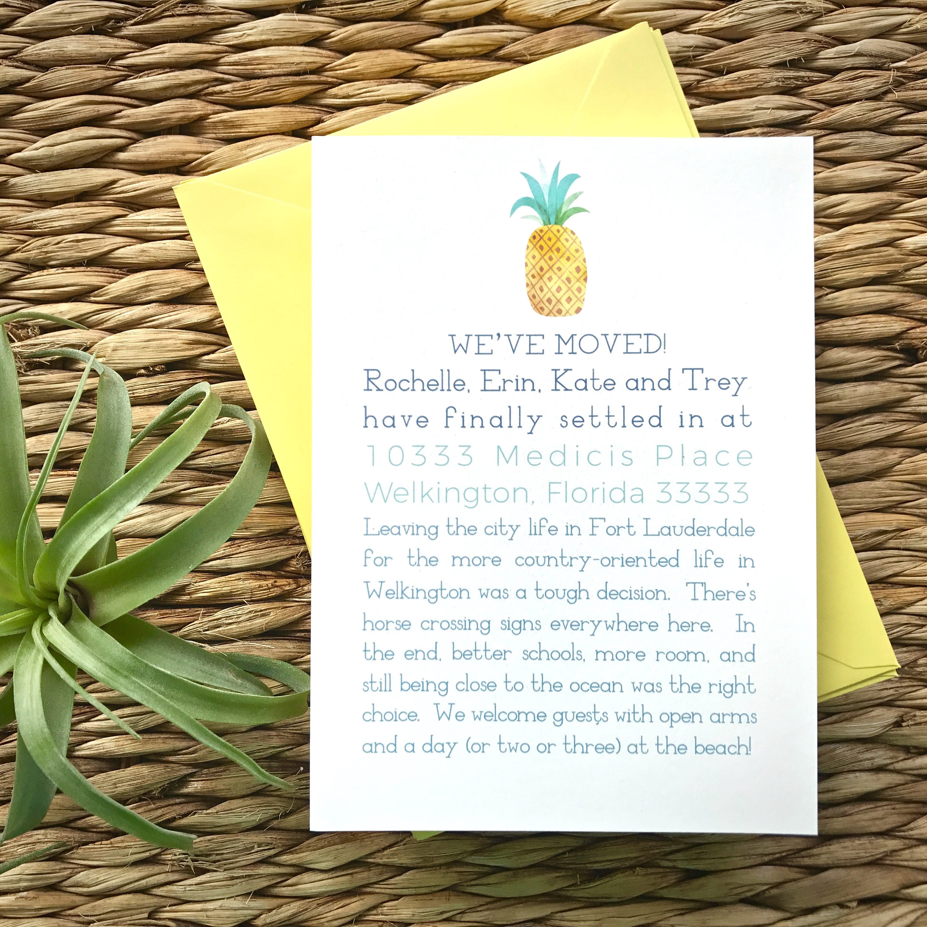 Pineapple moving announcements change of address card new