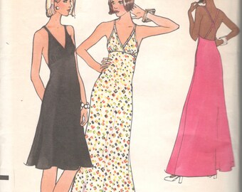 Vogue 8578 V1970s Misses Deep V Neck Halter Dress Pattern Low Back Criss Cross Back Women Vintage Sewing Pattern Size 12 Bust 34