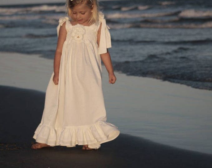 Beach Wedding Flower Girl Dress - White Sleeveless Dress - Full Length - Maxi Dress - Toddler - Little Girls - Boutique - 3T to 8 yrs
