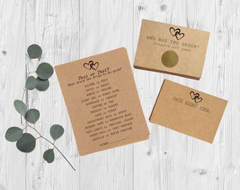 Bridal Shower Games Package - Set of 3 Games - Rustic Bridal Shower - Hearts - Scratch Off Game & Advice Card Set - Country Bridal Shower
