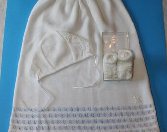 Vintage Baptismal or Christening 3 Piece,dress, bonnet, Booties by Once Upon a Time