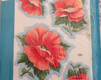 Vintage Vogart Fabric Iron On Appliques 100% Cotton Pink Floral Poppies