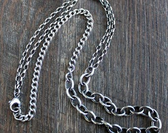 Men's Rhodium Plated Sterling Silver 24" Chain Necklace - Vintage Curb Link Choker Style
