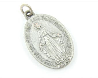 Vintage French Miraculous Medal Catholic Medal - Silver Our Lady of Grace - Virgin Mary Religious Charm - Catholic Jewelry 033