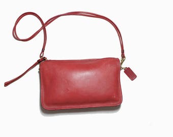 Vintage Coach Bag / Mini Coach Bag / Coach Basic Bag / Red Leather Coach Purse / NYC Coach / Coach Wristlet