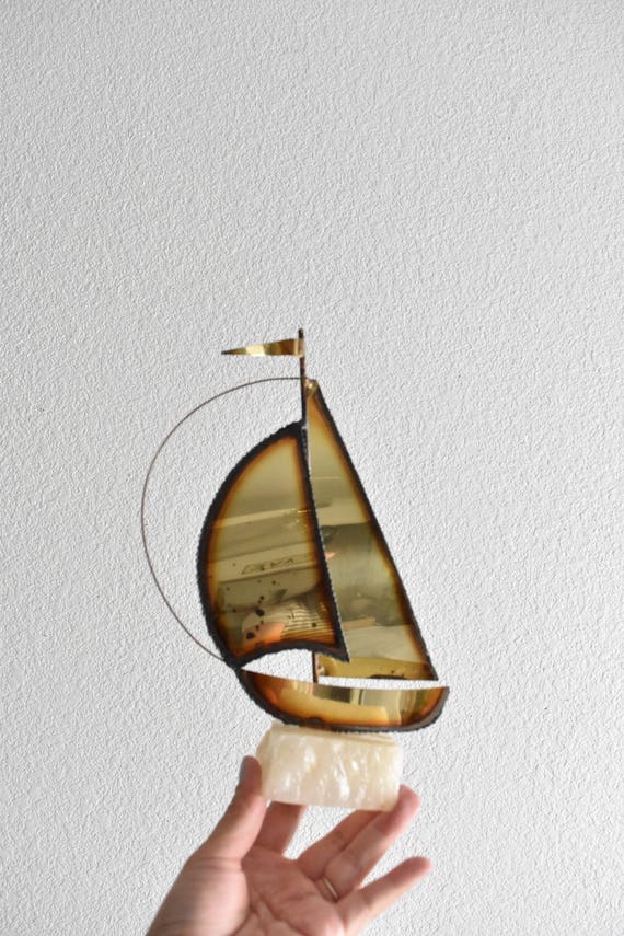 vintage copper stone sail boat sculpture / ship figurine