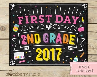 Girl First Day of 2nd Grade Sign - 1st Day of 2nd Grade - Girl First Day of School Sign Printable - Back to School Sign - Second Grade Sign