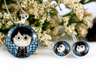 Harry Potter Jewelry Set - Hogwarts Necklace & Earrings - Harry Potter Fan Gift - Nerd Jewelry - Sci-fi Magic Necklace - Potter Fandom