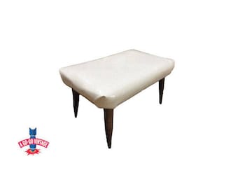 Vintage Mid Century Footstool, Danish Modern Stool White Glitter Vinyl