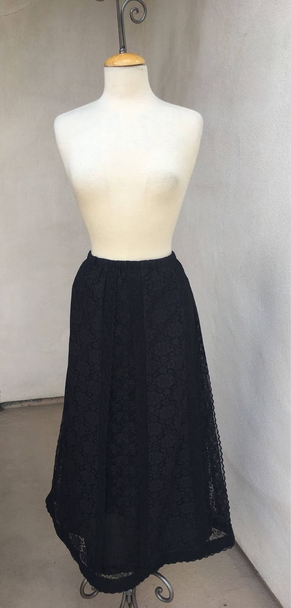 Vintage boho Black Lace Country western long SKIRT by Carefree