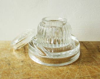 Vintage glass inkwell, 1950s, Collection, Desk Office, Bureau écolier, Antique home decor, Encrier en verre,