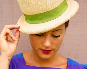 Vintage Bowler Hat, Vintage Hat, Vintage Fedora, 1960 Hat , Vintage Millinery, Womens Fedora Hat, Panama Hat, Vintage Straw Hat