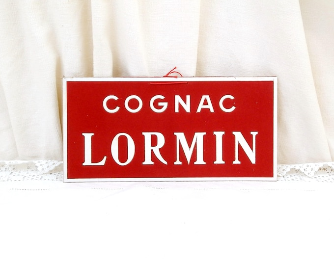 Vintage 1940s Red Cognac Advertising Sign from France Cognac Lormin made of Velveteen on Board, French Publicity, Barmania Man Cave Decor