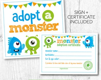 Adopt a monster, Little Monster 1st Birthday, Monster Birthday Party, Little Monster Birthday, Digital files, Instant download