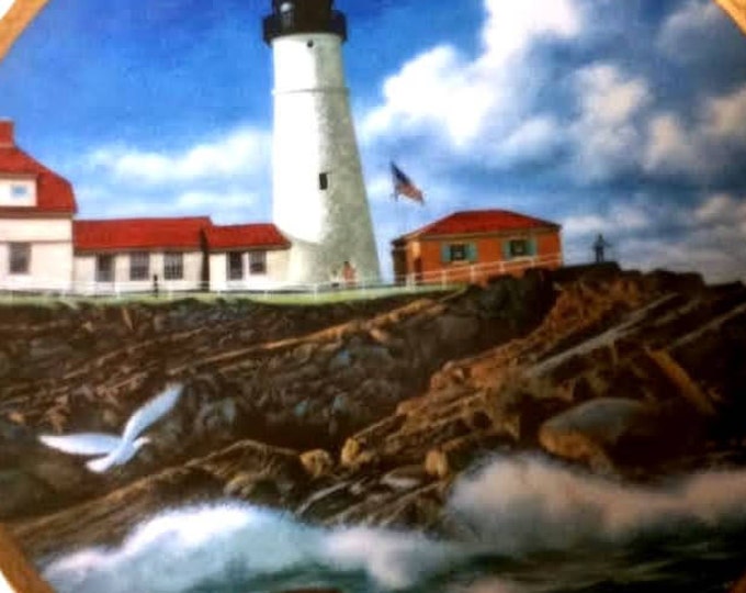 Nautical Decor Idea, Portland Head, American Lighthouse Decor, Wall Hanging Plate, Hamilton Collection,
