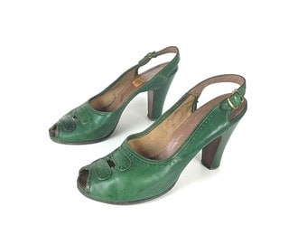 1940s shoes 40s shoes green shoes 1940s heels 40s heels green heels green pumps vintage 1940s shoes, vintage 40s shoes, women's shoes