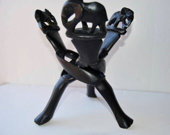 Folding wooden plant stand with elephants