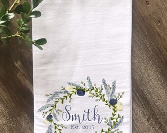 Personalized Farmhouse Flour Sack Tea Towel Kitchen Wedding Gift Housewarming Personalized Farmhouse Flour Sack Tea Towel Kitchen Wedding Gift Housewarming