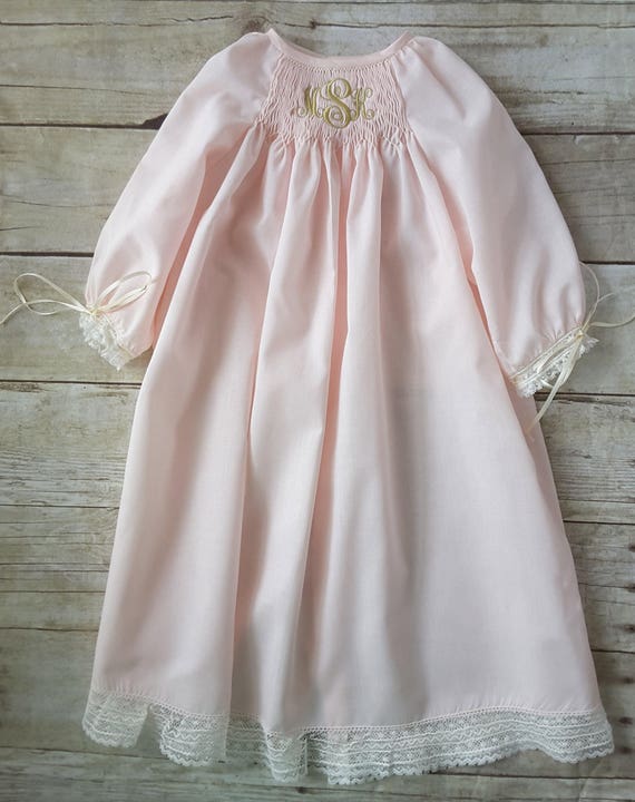 Ballet Pink Smocked Monogrammed Baby Day Gown Coming Home