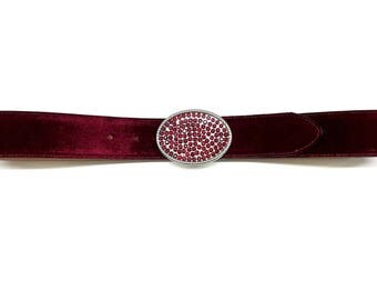Velvet belt with Strass buckle dark red