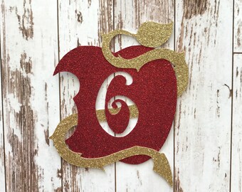 Descendants 2 Apple Symbol Glitter Die Cut/Birthday Party Decoration/ Embellishment/Cake Topper - 6 Years old