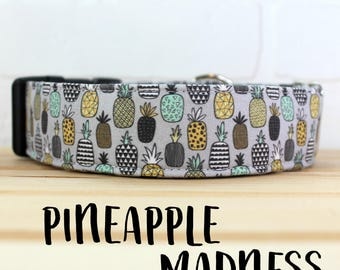 Dog Collar in Geometric Pineapple for Girl/Boy Dog. Can be made in a Buckle or Martingale Collar. PLEASE READ Item Details before ordering