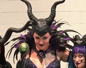 Maleficent Horns with REAL LEATHER cowl